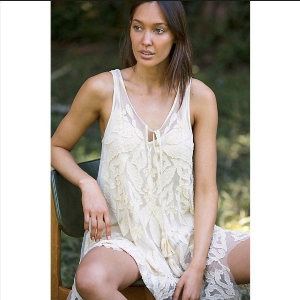 Free People La Palma Trapeze Embellished Beaded Swing Mini Dress NWT M
